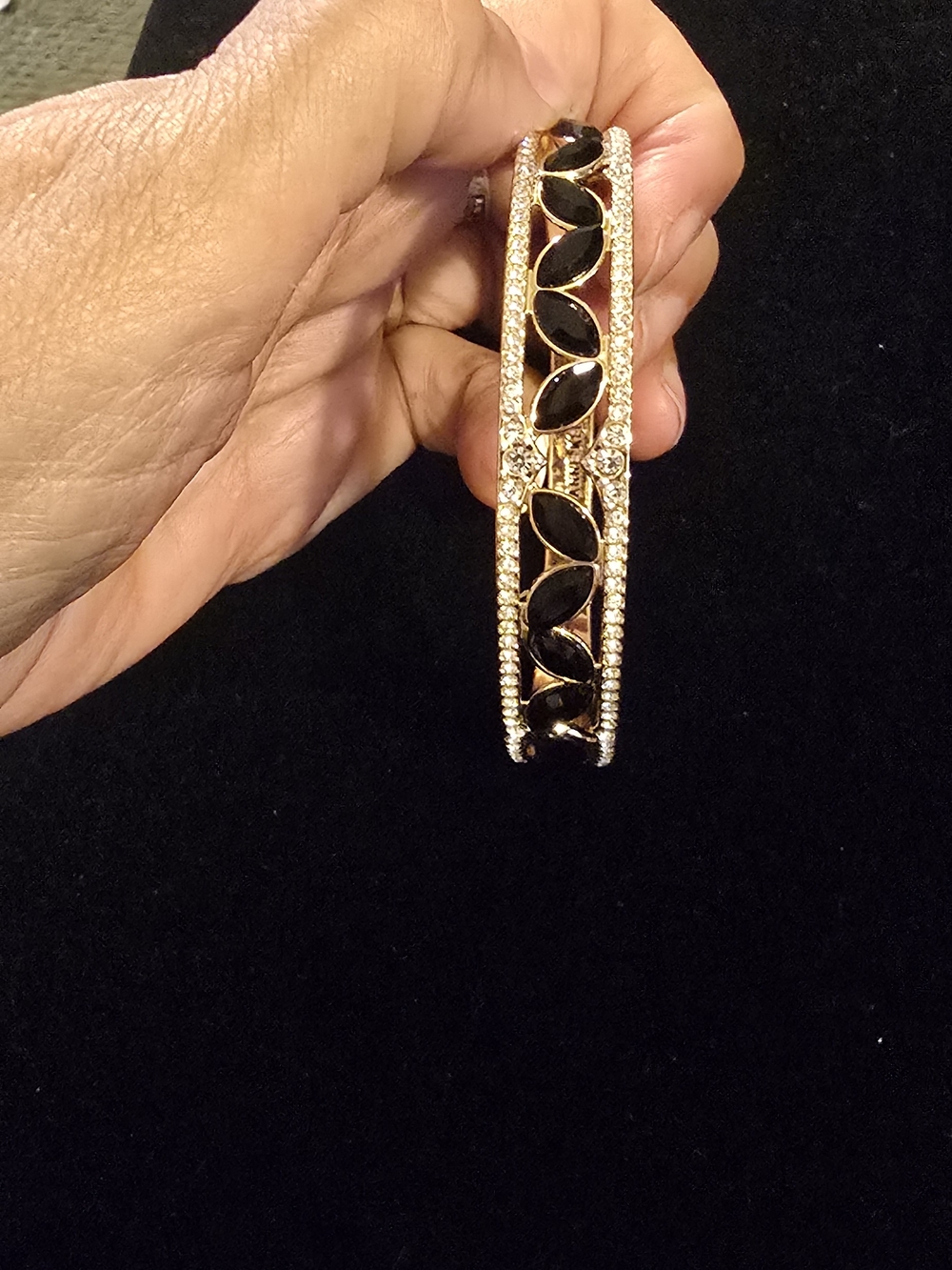 Anne Klein Jet & Crystal Navette Hinge Bangle Bracelet